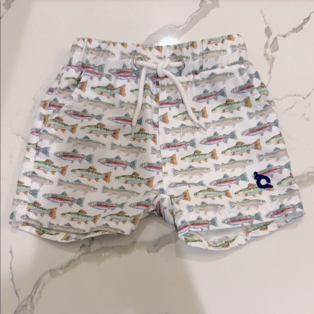 Blue Quail Fish Print Swim Trunks 12M